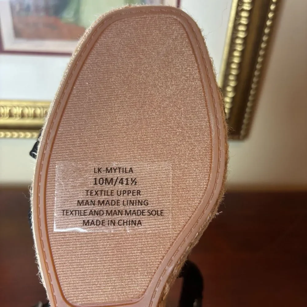 Lucky Brand Women's Mytila Strappy Espadrille Wedge Sandals Black Size 10 NEW